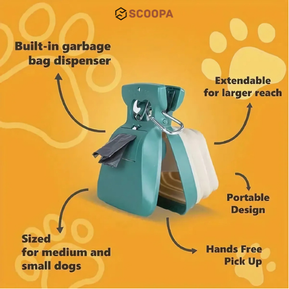 SCOOPA Travel-Ready Pooper Scooper That Clips To Your Leash, Holds Waste Bags And Keeps Hands 100% Clean On Every Walk.