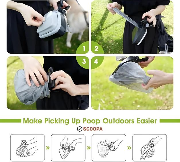 SCOOPA Travel-Ready Pooper Scooper That Clips To Your Leash, Holds Waste Bags And Keeps Hands 100% Clean On Every Walk.