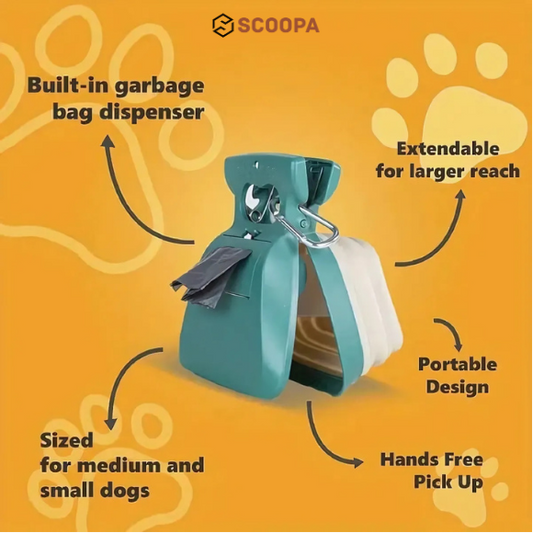 SCOOPA Travel-Ready Pooper Scooper That Clips To Your Leash, Holds Waste Bags And Keeps Hands 100% Clean On Every Walk.