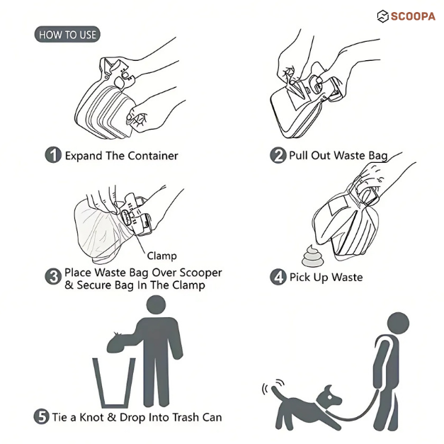 SCOOPA Travel-Ready Pooper Scooper That Clips To Your Leash, Holds Waste Bags And Keeps Hands 100% Clean On Every Walk.