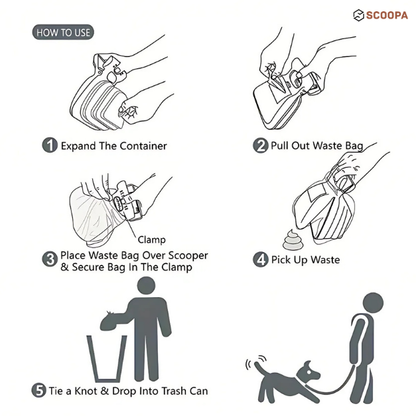 SCOOPA Travel-Ready Pooper Scooper That Clips To Your Leash, Holds Waste Bags And Keeps Hands 100% Clean On Every Walk.